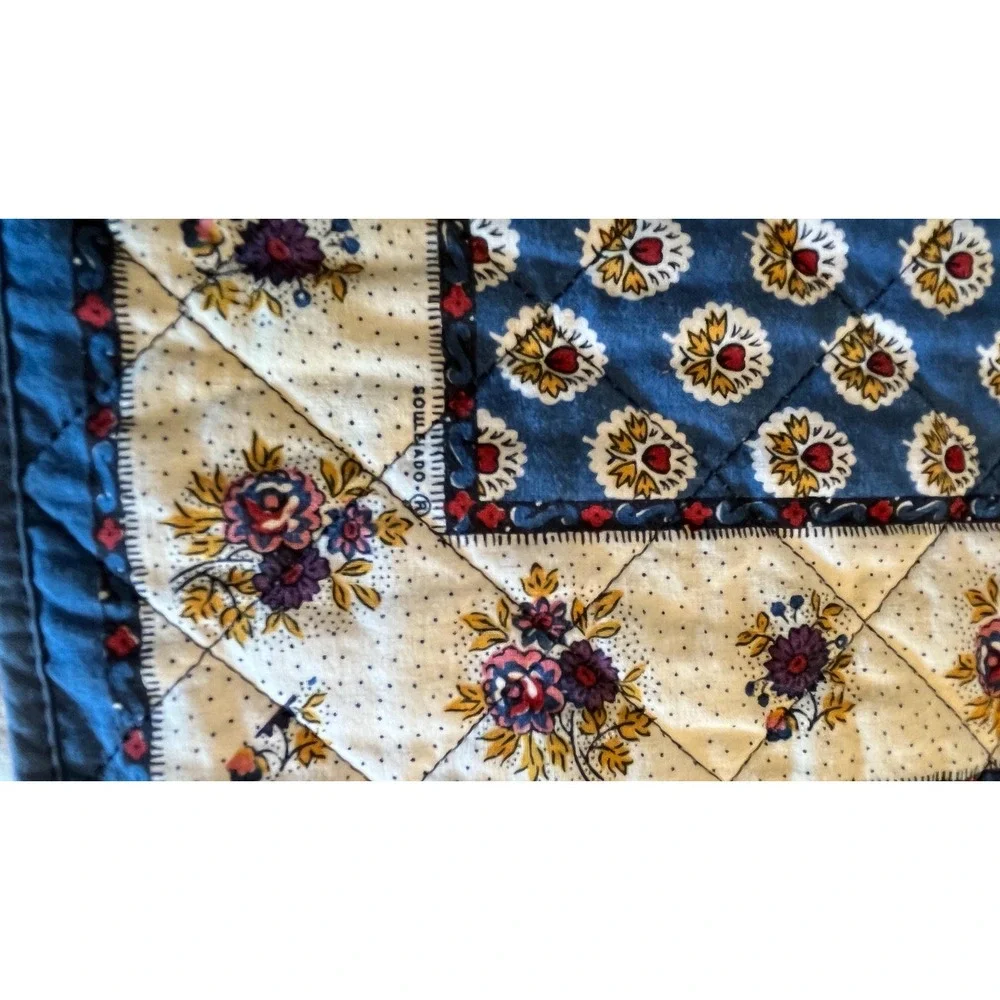 French Quilted Cotton Placemats Blue Floral Made in France Set of 8